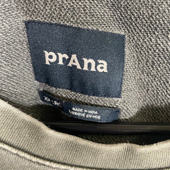 Prana Pullover Sweatshirt Mens Size 2XL Gray Green Inner Pocket Heavy Crewneck - Picture 3 of 7